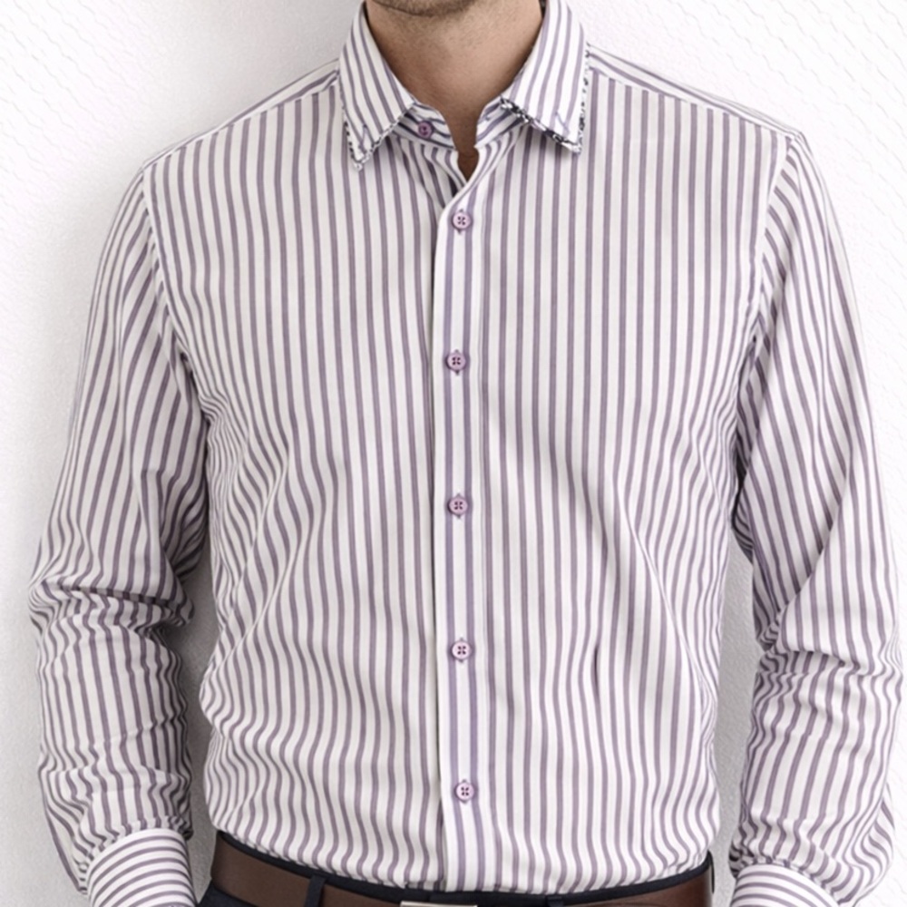 Coogi Luxe Stretch Collection Purple Striped Long Sleeve Button Down XL